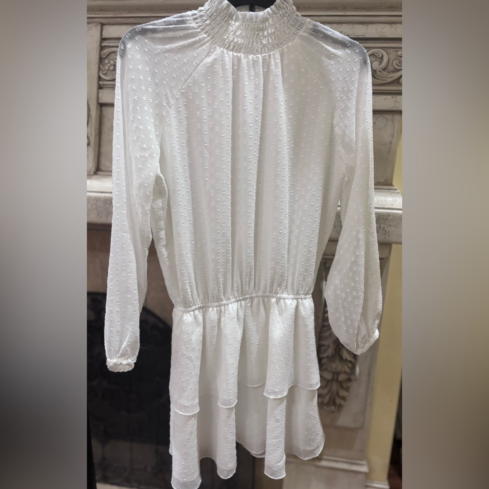 White Ruffled Polka Dot Design Dress Size XS Yumi Kim White